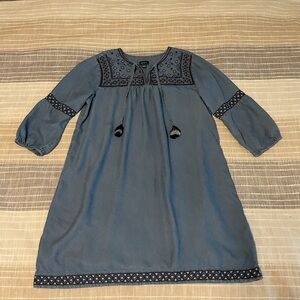 J. Jill Denim Blue Long Sleeve Dress with Embroidery Women’s Sz S Boho Lagenlook